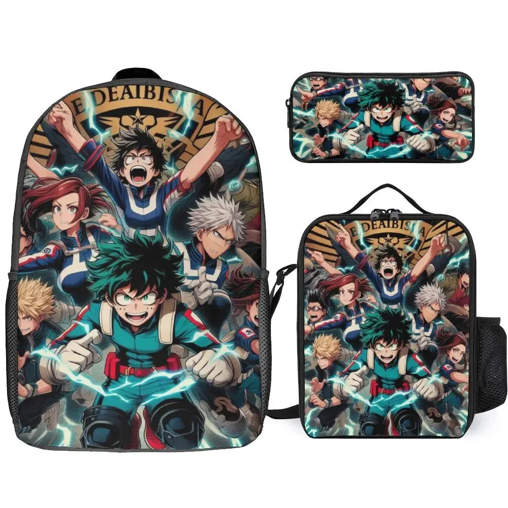My Hero Academia Backpack 3 Piece Set Travel Daypack Combination, Back to School Gifts