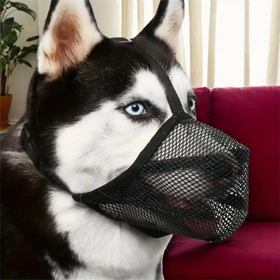 Adjustable Breathable Mesh Dog Muzzle, Soft Nylon Mouth Guard for Small Medium Large Dogs, Anti Biting Chewing Scavenging, Pet Safety Gear