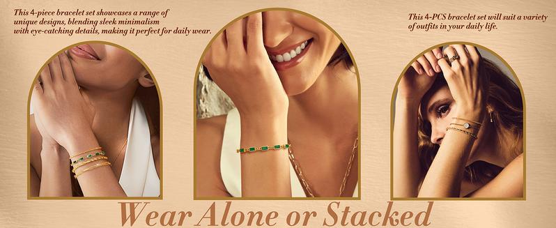 Sanfenly Gold Birthstone Bracelets for Women 14K Gold Plated Waterproof Non Tarnish Dainty Stackable Bracelet Emerald Green Friendship Jewelry Gift for Mom