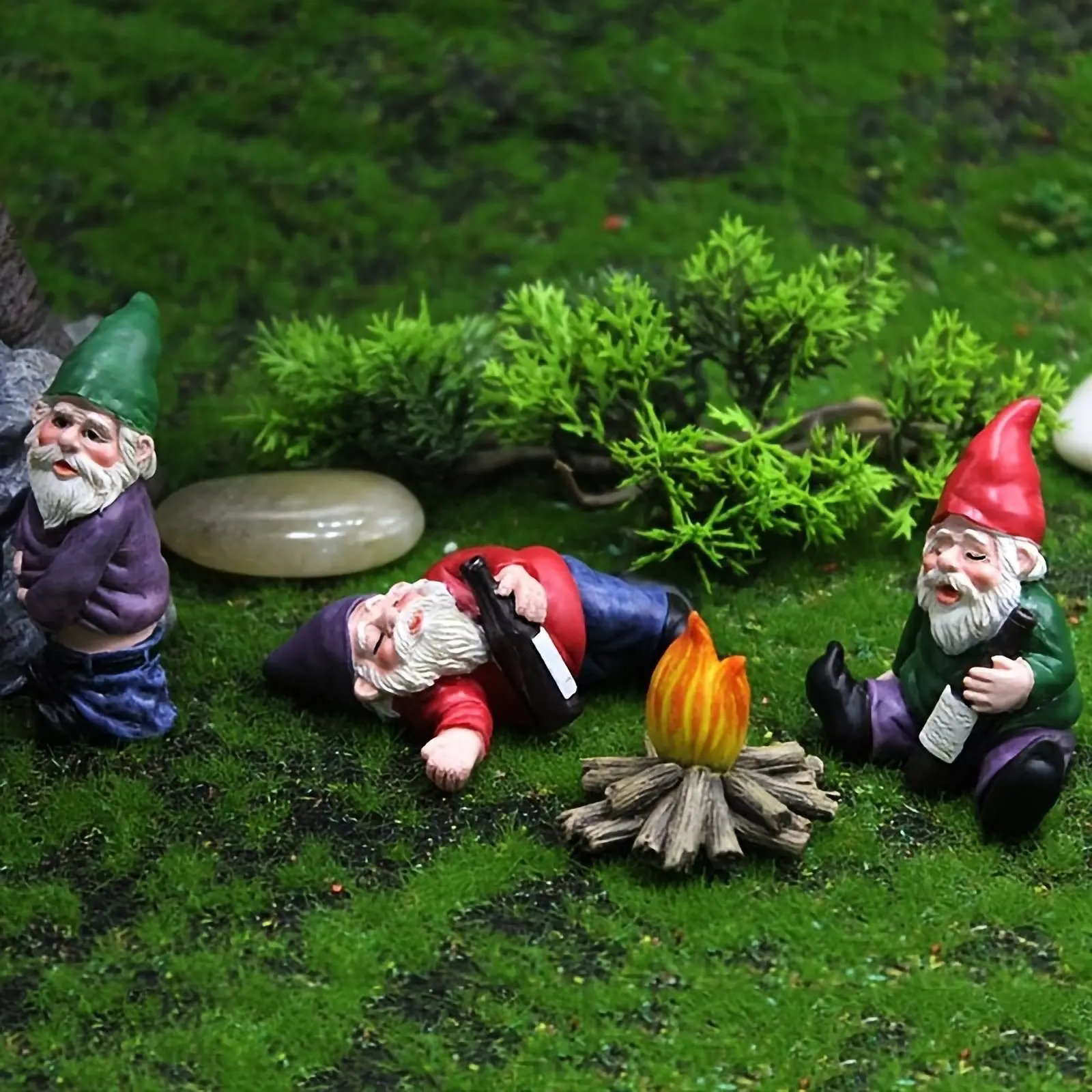 4-Piece Drunken Dwarf Party Set, Fun Garden Dwarfs Decorative Outdoor Statues for Yard and Lawn Decor, Colorful Resin Crafts, Resin Sculptures for Home Decoration