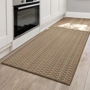 Thin Kitchen Rugs Non Slip Washable,Low Profile Kitchen Mats for Floor In Front of Sink,Dishwasher, Refrigerator, Tile & Hardwood Floors,Absorbent Easy Care Thin Runner Kitchen Floor Mat,17"*30",Beige