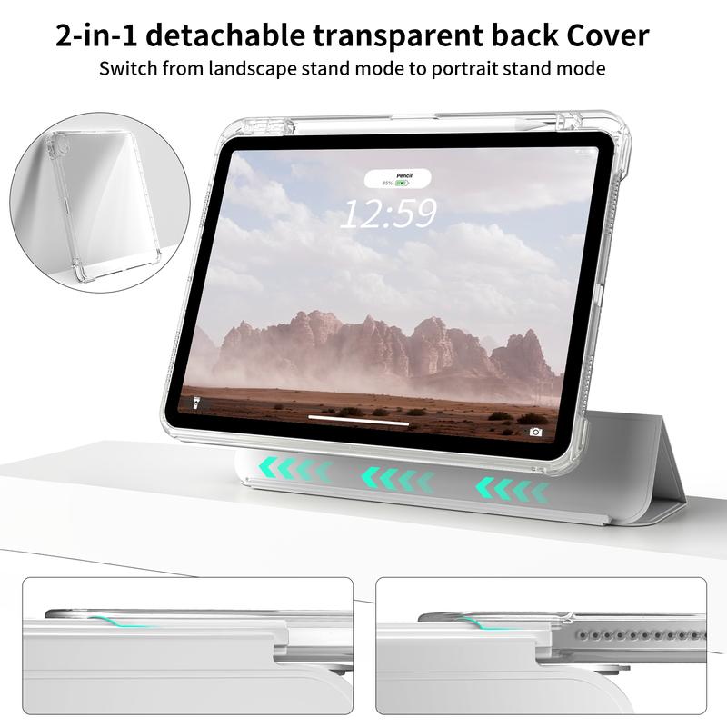 KENKE Transparent Tablet Case with Pen Holder, 1 Count Detachable Tablet Protective Cover, Smart Tablet Protector for iPad