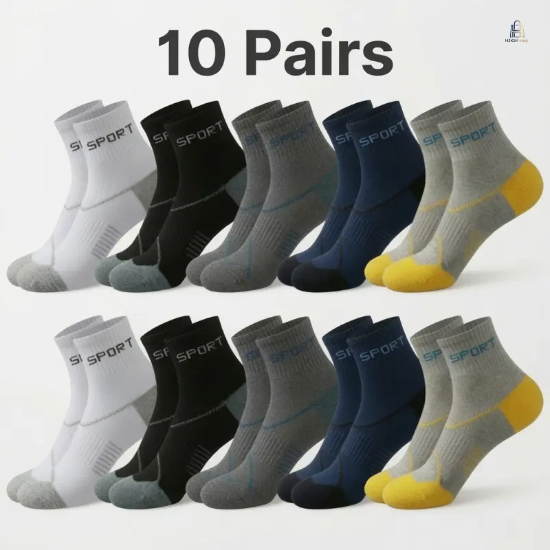 Men Mid Calf Combed Cotton Socks 10 Pairs Breathable Sweat Wicking Odor Resistant Athletic Socks Spring Autumn Outdoor Casual Daily All Season Male Sports Socks