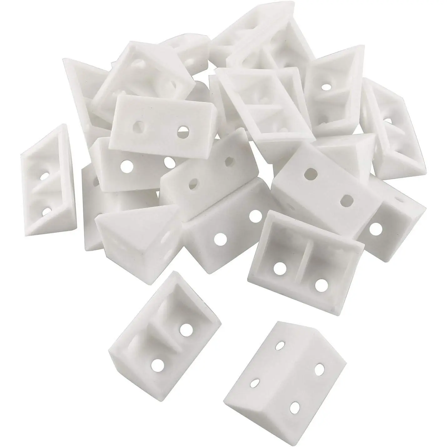 24-Count 20x32mm Thickened PP White L-Shape Plastic Corner Braces, Furniture Joint Brackets with Color-Plated Self-Tap Screws for Drawers, Frames
