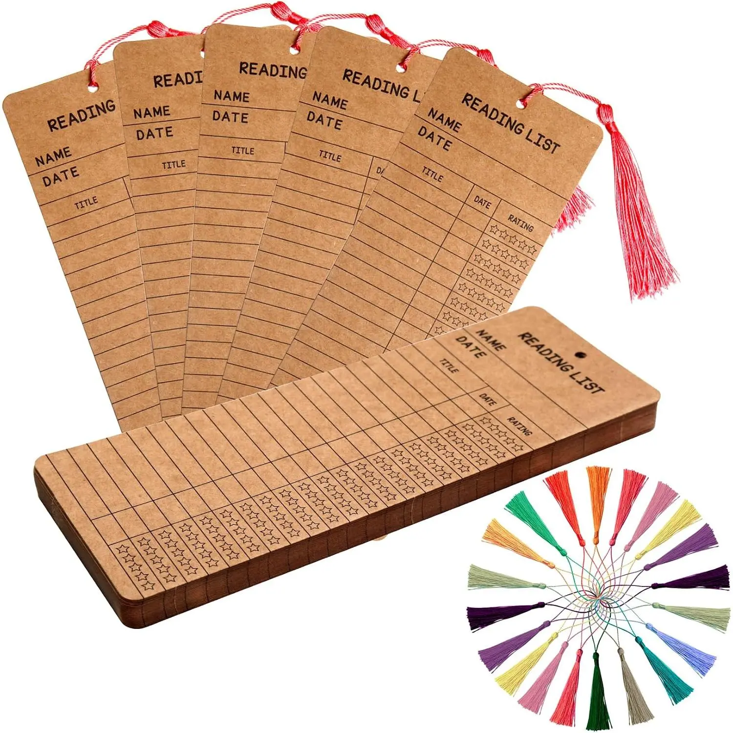 50 count Reading List Bookmarks with 50 Bookmark Tassels – 3x8 Inch Book  and Reading Log Bulk Bookmarks for Book Lovers, Students, Teachers – Graduation Gifts, -to-School Supplies (Brown)
