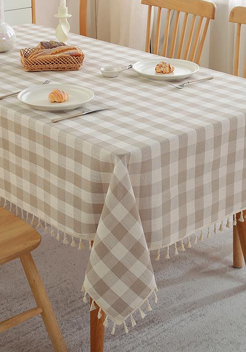 Checkered Tablecloth Rectangle Cotton Linen Fabric Gingham Table Cloth Buffalo Plaid Table Cover with Tassel Wrinkle Free Washable for Kitchen Dining Picnic, Blue and White, 55X55''