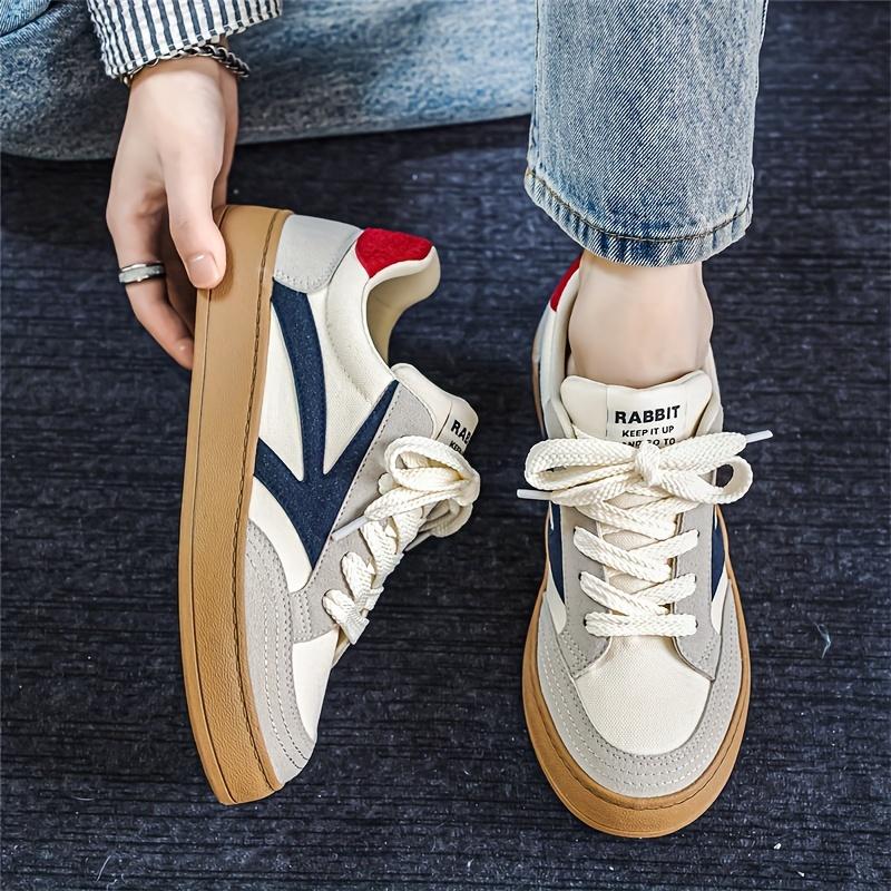 Men's Retro Color Block Thick-Soled Skate Shoes, Comfortable Non-Slip Durable Lace-Up Rubber Sole Canvas Sneakers, Men's Shoes