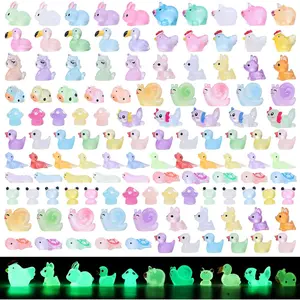 Luminous mini Resin Animals to Hide 120 Pcs Tiny Resin Animals Glow in The Dark for Miniature Fairy Garden Decoration Accessories Micro Landscape Aquarium Potted Decoration