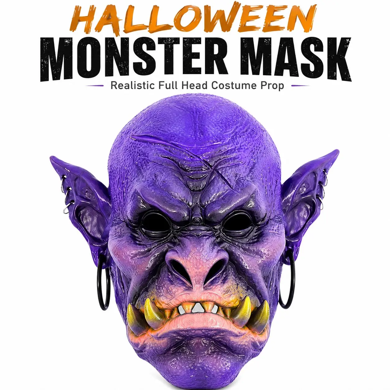 Halloween Monster Full Head Mask, Realistic Foam Goblin Orc Costume Headgear for Adult Cosplay Party, Mask Design
