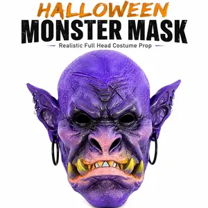 Halloween Monster Full Head Mask, Realistic Foam Goblin Orc Costume Headgear for Adult Cosplay Party