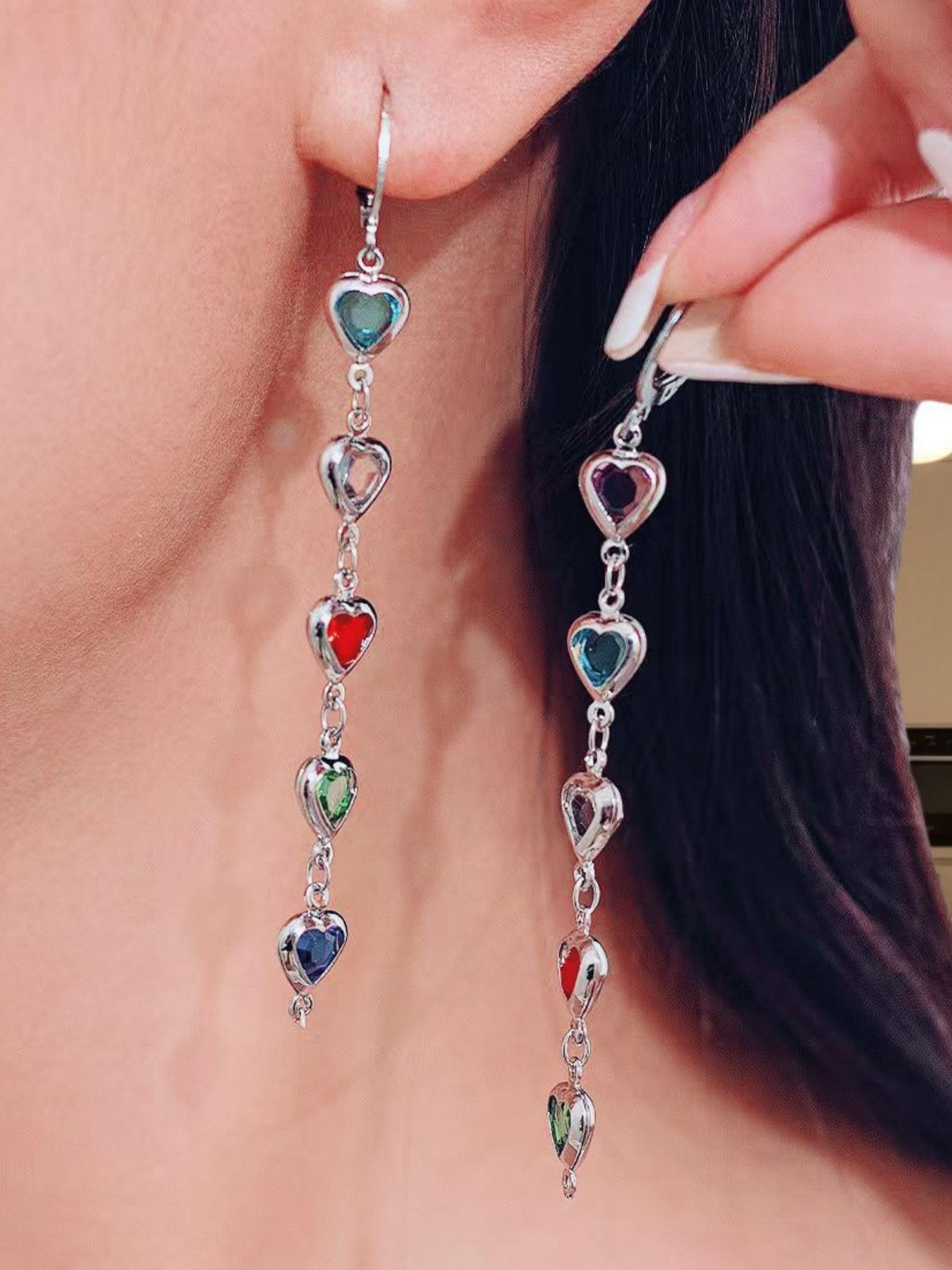 Heart Shaped Designed Dangle Earrings, Elegant Rhinestone Decor Hypoallergenic Earrings for Women, Fashionable Jewelry for Party, Trendy All-match & Exquisite Jewelry for Gift