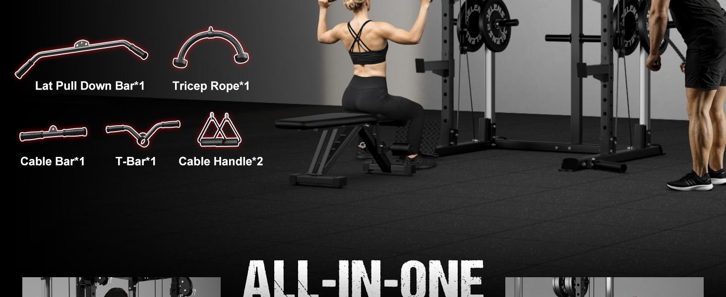 Power Cage, 2000LBS Multi-Function C21 Power Rack with Dual Pulley Cable Crossover System, All-in-One Squat Rack with More Training Attachments