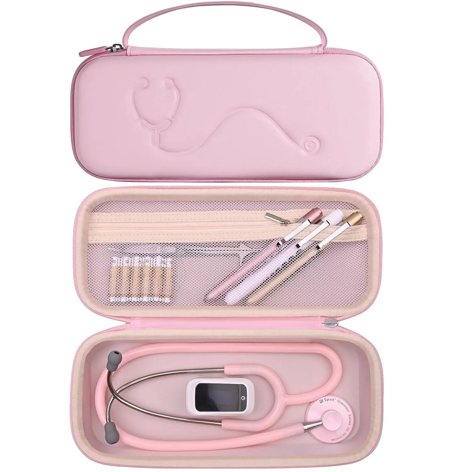 Stethoscope Case for 3M Littmann Classic III & Lightweight II S.E, Pink, Hard Shell Carrying Case with Mesh Pocket & Handle, Nursing Students Essential Accessories, Case Only