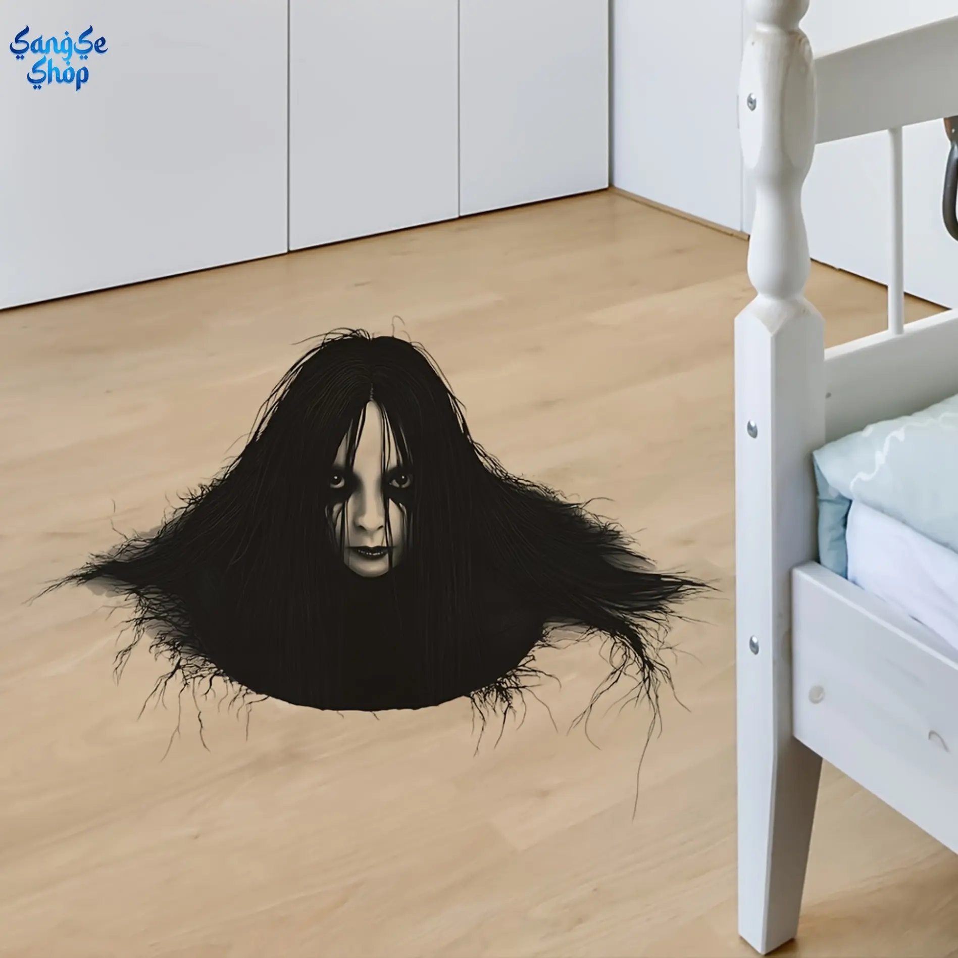 Halloween 2D Flat Decorative Wall & Floor Stickers, Waterproof Removable Ghost-Witch Decals, Retro Street Large Size 30x60cm Peel-and-Stick Spooky Home Decor for Bedroom, Party Use