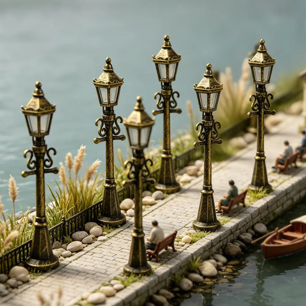6pcs Miniature Retro Street Lamp Models, European Street Lamp Ornaments Without Lighting Function, Suitable for Dollhouse Model Scene Construction and Miniature Sand Table Layout