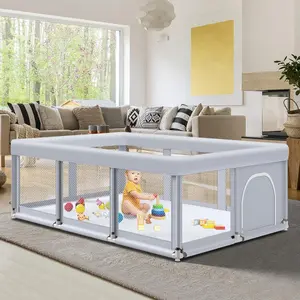 74" *50" Large Baby Playpen, Baby Playard  Babies and Toddlers, Baby Fence Play Pens  Indoor & Outdoor, Sturdy Safety Play Yard with Soft Breathable Mesh, Anti-Fall, Grey
