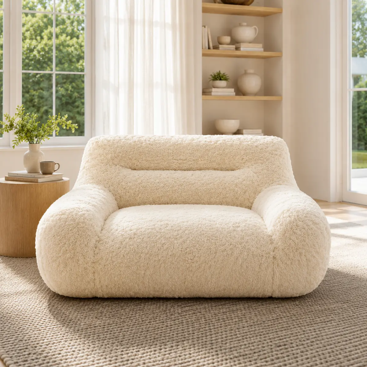 [Fahuac] Oversized Boucle Fabric Lounge Chair, Modern Faux Fur Single Sofa, Plush Texture Minimalist Accent Seat for Living Room