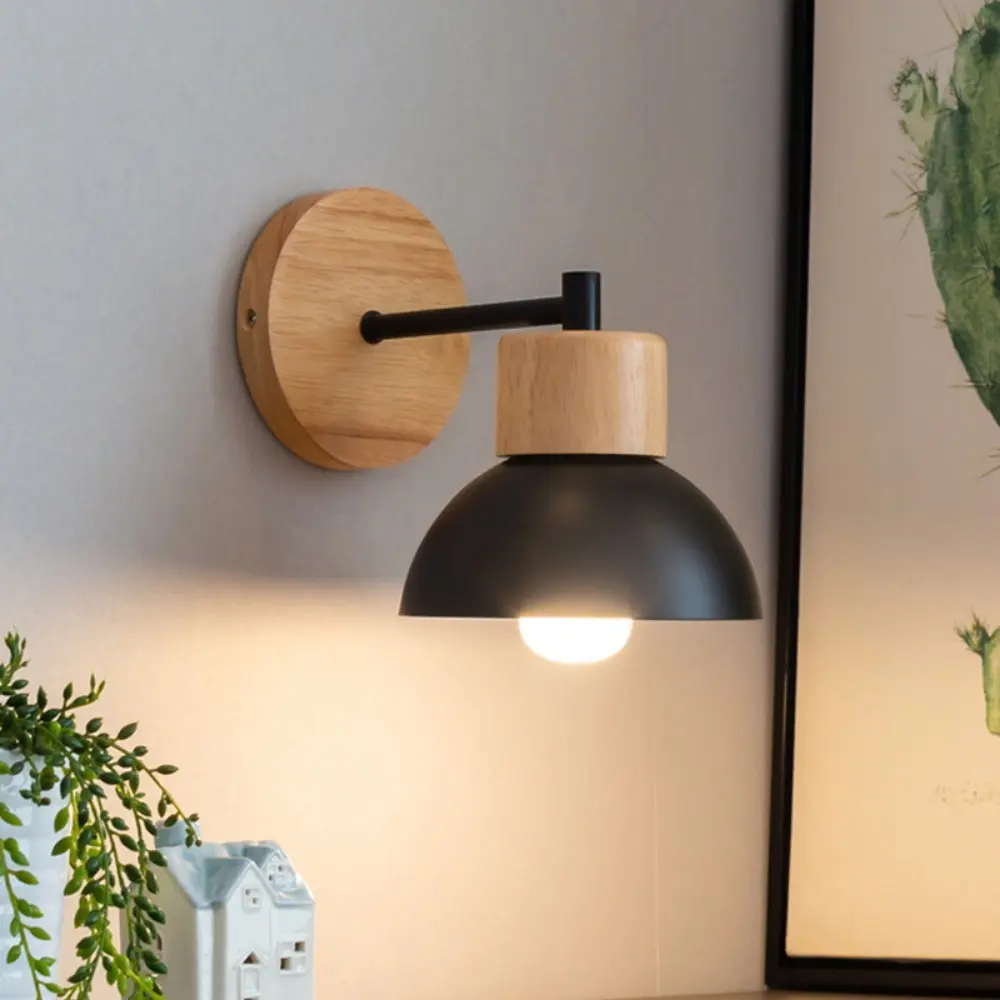 Solid Wood Iron Wall Lamp, E27 Socket Adjustable American Country Style, Bedroom Bedside, Study Room Decorative Lighting