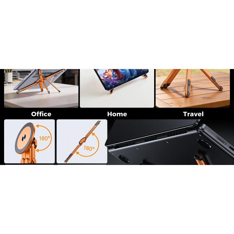Adjustable Laptop Stand for Desk, MagSafe Compatible Portable Foldable Computer Riser for MacBook, iPhone, iPad, Tablet - Lightweight Aluminum, N52 Magnetic Grip, Perfect for Office, Home, Traveling. Adjustable Laptop Stand for Desk, MagSafe Compatible Portable Foldable Computer Riser for MacBook, iPhone, iPad, Tablet - Lightweight Aluminum, N52 Magnetic Grip, Perfect for Office, Home, Traveling.