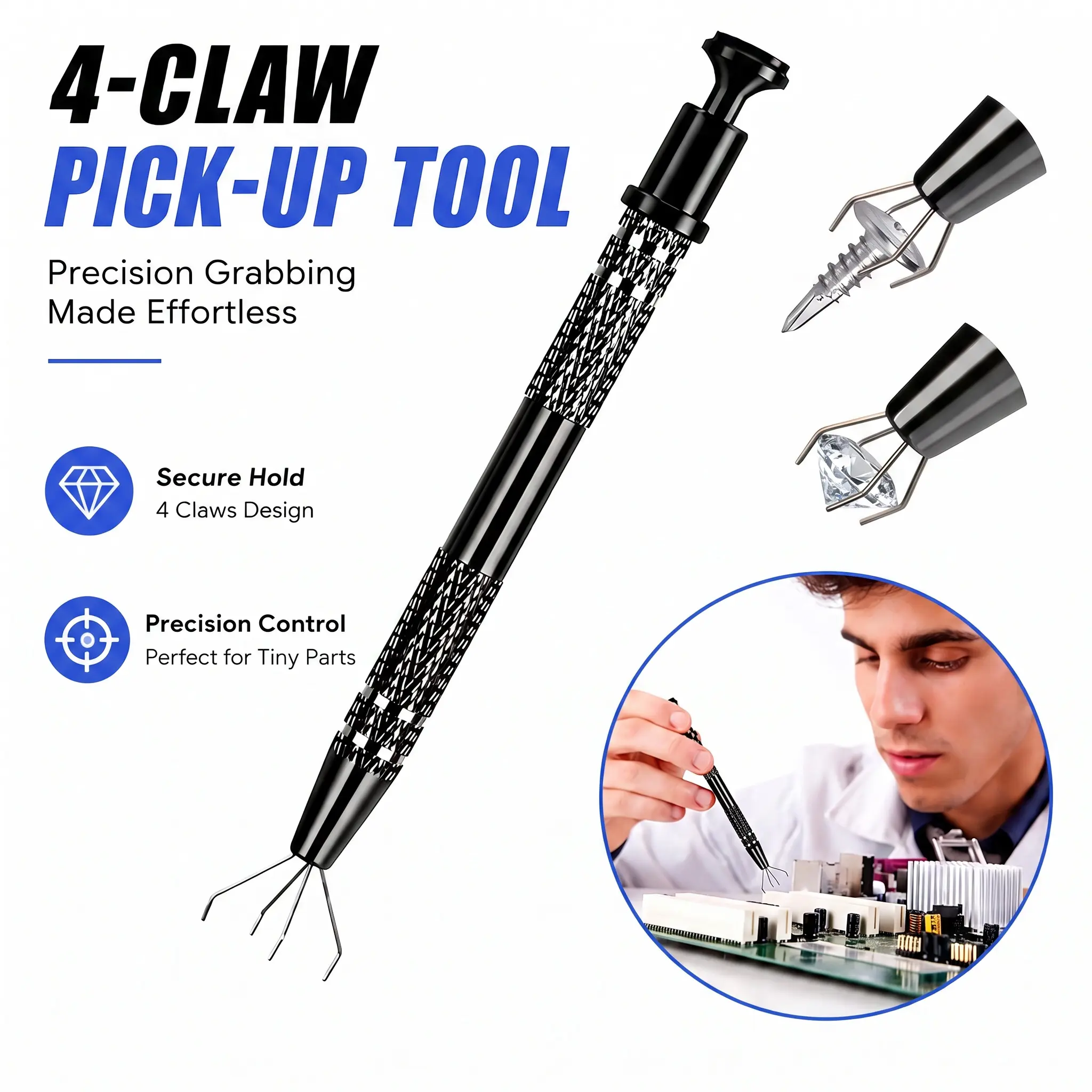 Stainless Steel 4-Claw Pick Up Tool For Small Parts, Durable Multipurpose 4 Prongs Grabber Hand Tools Industrial Tweezers For Tiny Objects In Home, Office, IC Chip, Men Gadgets-YY0