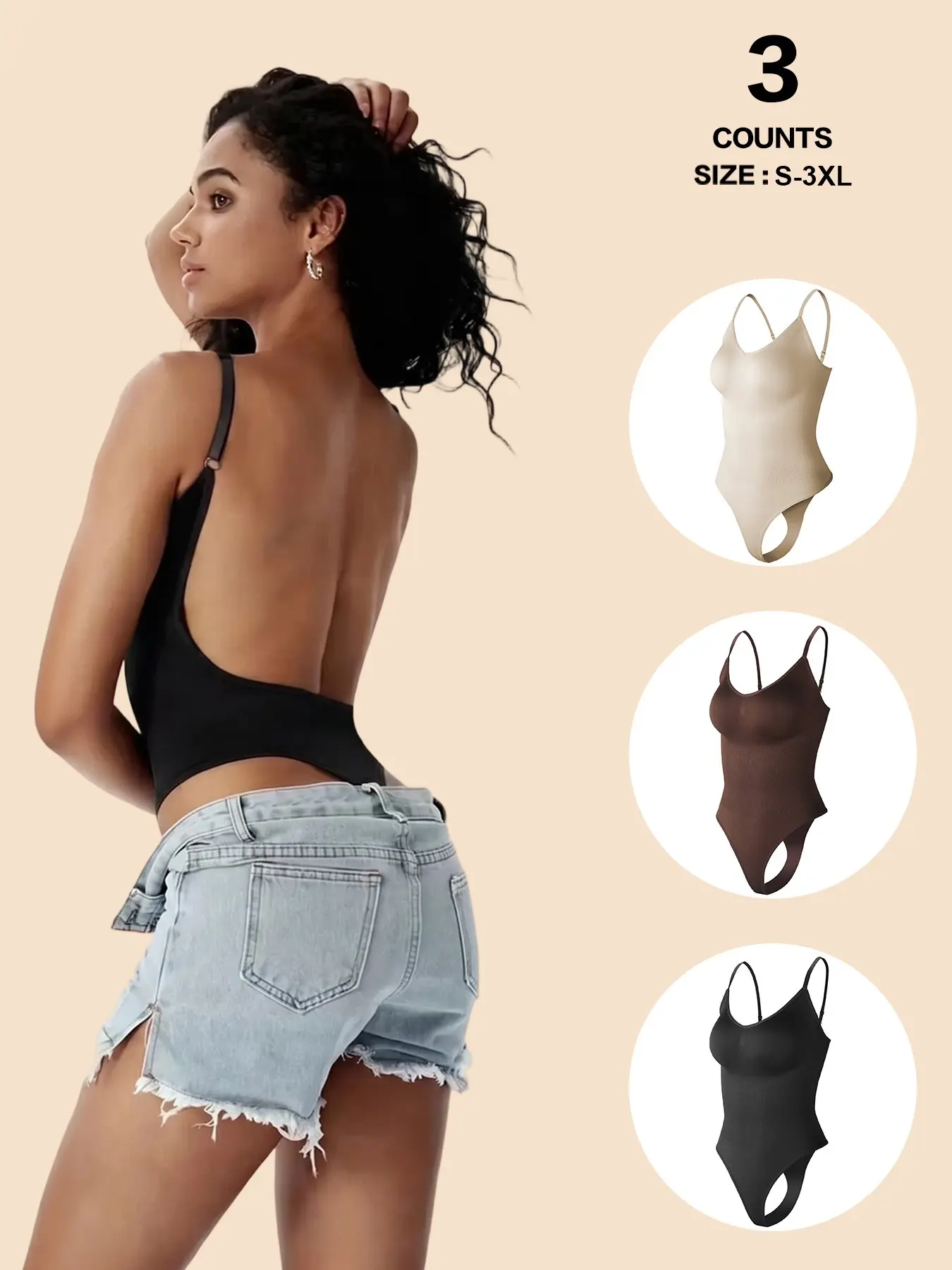 Women's Seamless Smooth Belly Control Slim Romper, Adjustable Straps Backless Shapewear, Organic Fabric Bodycon Top, Casual All-Season Wear