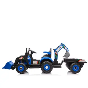 24V Kids Ride-On Electric Tractor Toy with 4-in-1 Construction Attachments (Excavator, Dump Truck & Bulldozer) w/Parent Remote Control, 3-Speed Adjustable, Built-in Music, LED Tail-light, Green
