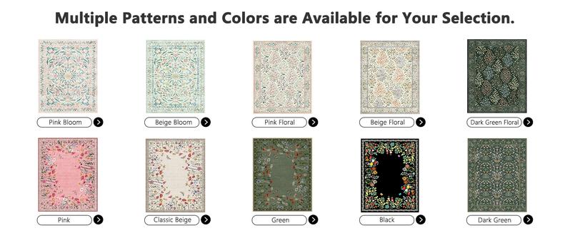 8x10 Area Rugs, Machine Washable Low Pile Floral Faux Cashmere Rugs for Living Room, Bedroom, Large Boho Area Faux Cashmere Rug with Non-Slip Backing for Dining Room(Beige Floral)