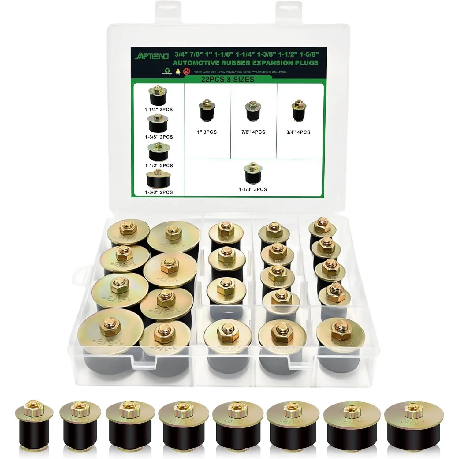 22pcs Expandable Freeze Rubber Plugs Assortment Kit, 8 Sizes Automotive Rubber Expansion Freeze Plugs Fit Hole 3/4" 7/8" 1" 1-1/8" 1-1/4" 1-3/8" 1-1/2" 1-5/8"