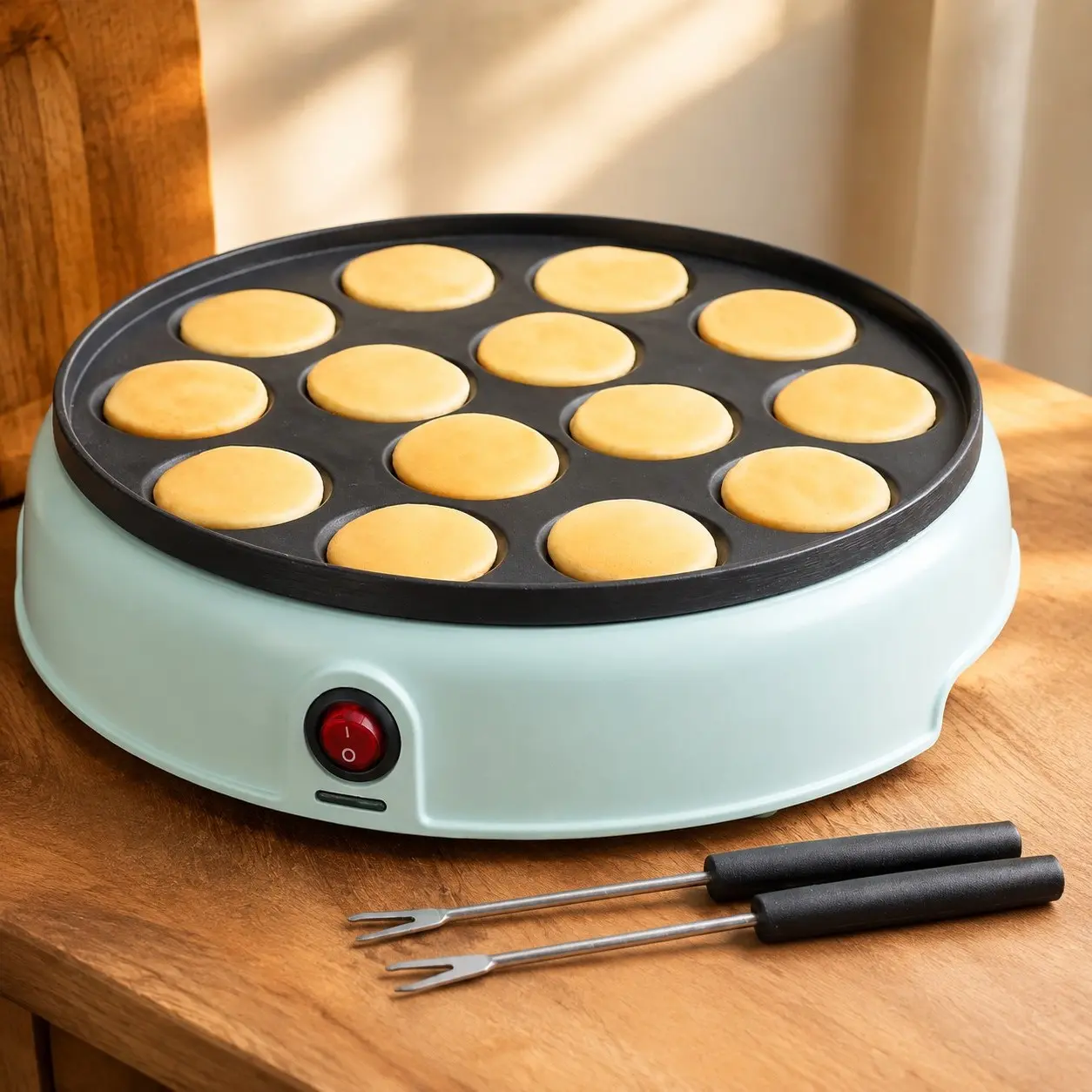 Mini Pancakes Maker Machine, Dutch Mini Pancake Griddle, 14 Holes Electric Poffertjes Pan, Ideal for Breakfast, Snacks, Desserts & MoreGift