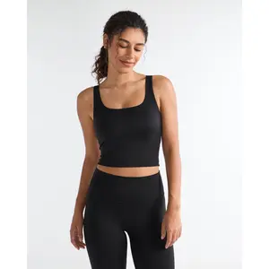 SOLBRACE Women's Square Neck U-Back Longline Crop Sports Bra with Removable Pads – Seamless High-Stretch Breathable Yoga Top, Lightweight Gym Activewear for Daily Fitness