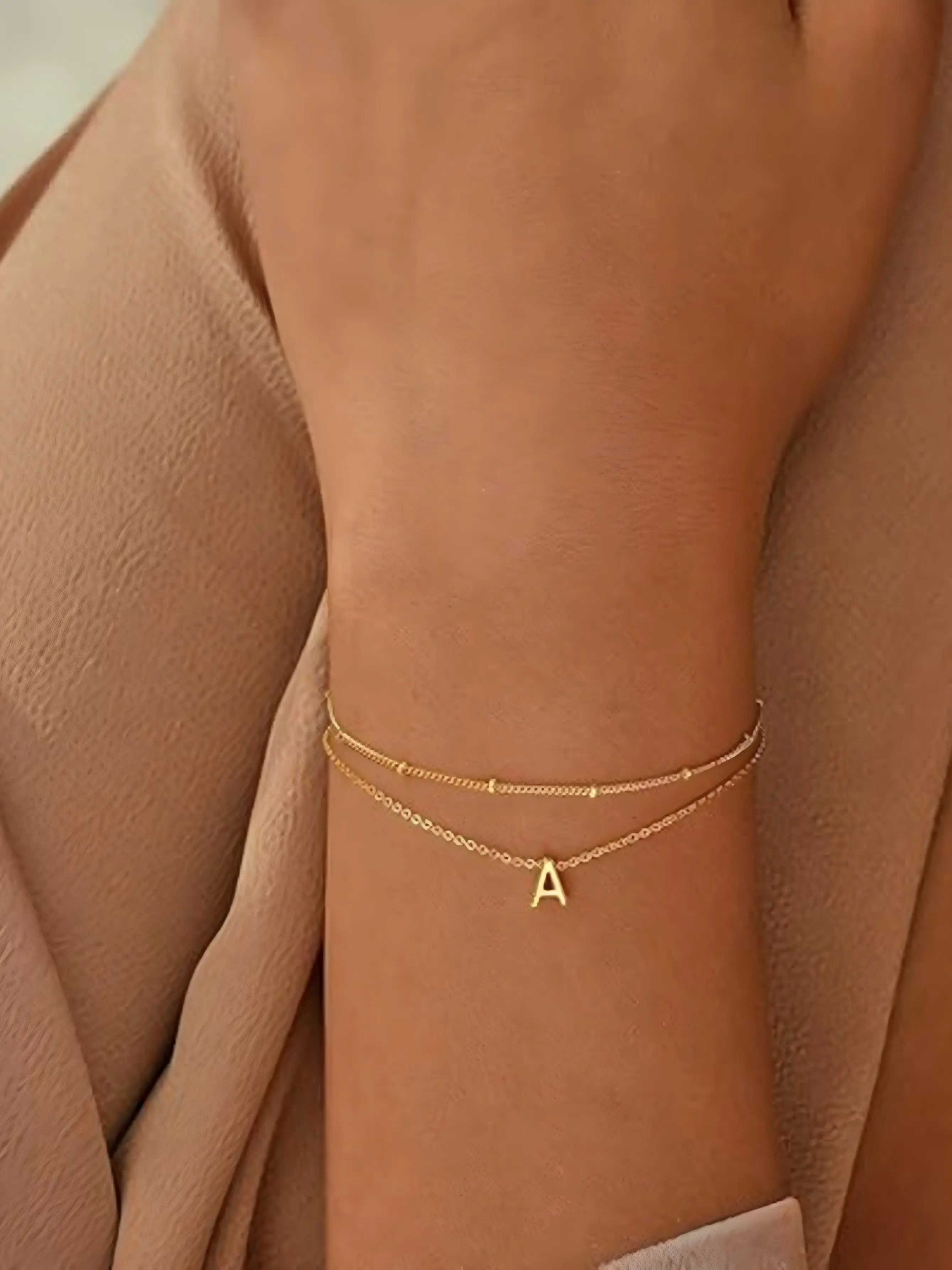 Elegant Letter Chain Bracelet, Az Selection, Casual Style, Perfect for Daily Wear, Jewelry Gift, Fixed Length, Random Beads Count, Letter Link Bracelet