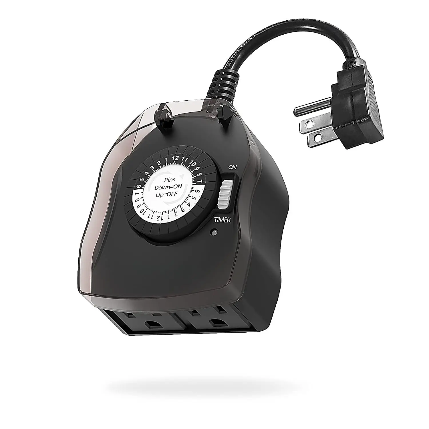 Outdoor Timer Outlet, 24 Hour Mechanical Outdoor Timer for Pool Pump, Outdoor Light Timer , 2 Grounded Outlets for  and Garden, 15A 1/2HP, Heavy Duty, CSA Listed (1 Pack)