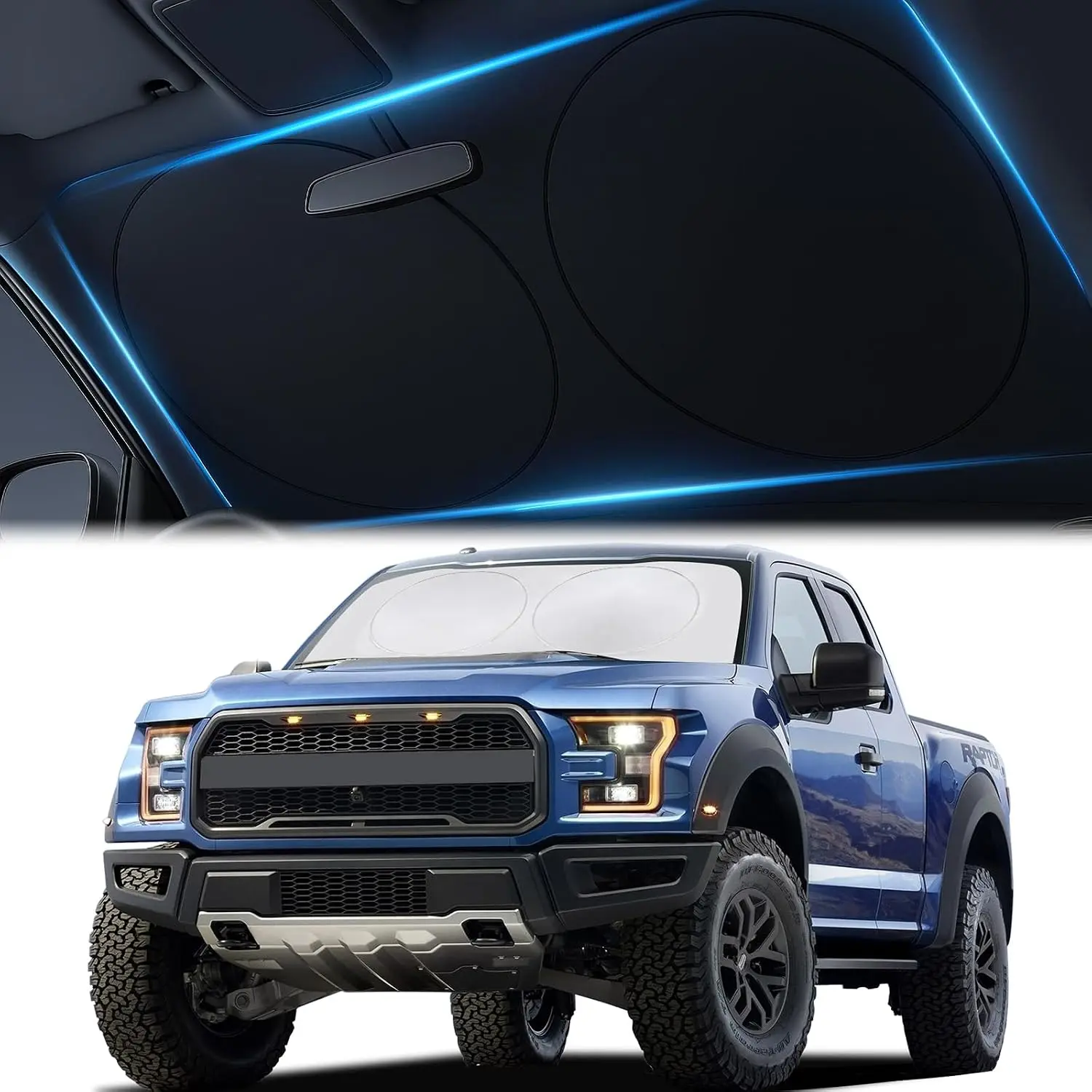 Windshield Sunshade | Innovative No-Light-Pass Technology for Maximum Protection | Foldable Sun Shade Keeps Your  Cool | Fit for , , and SUVs | X-Large (65.7 x 36.4 in)