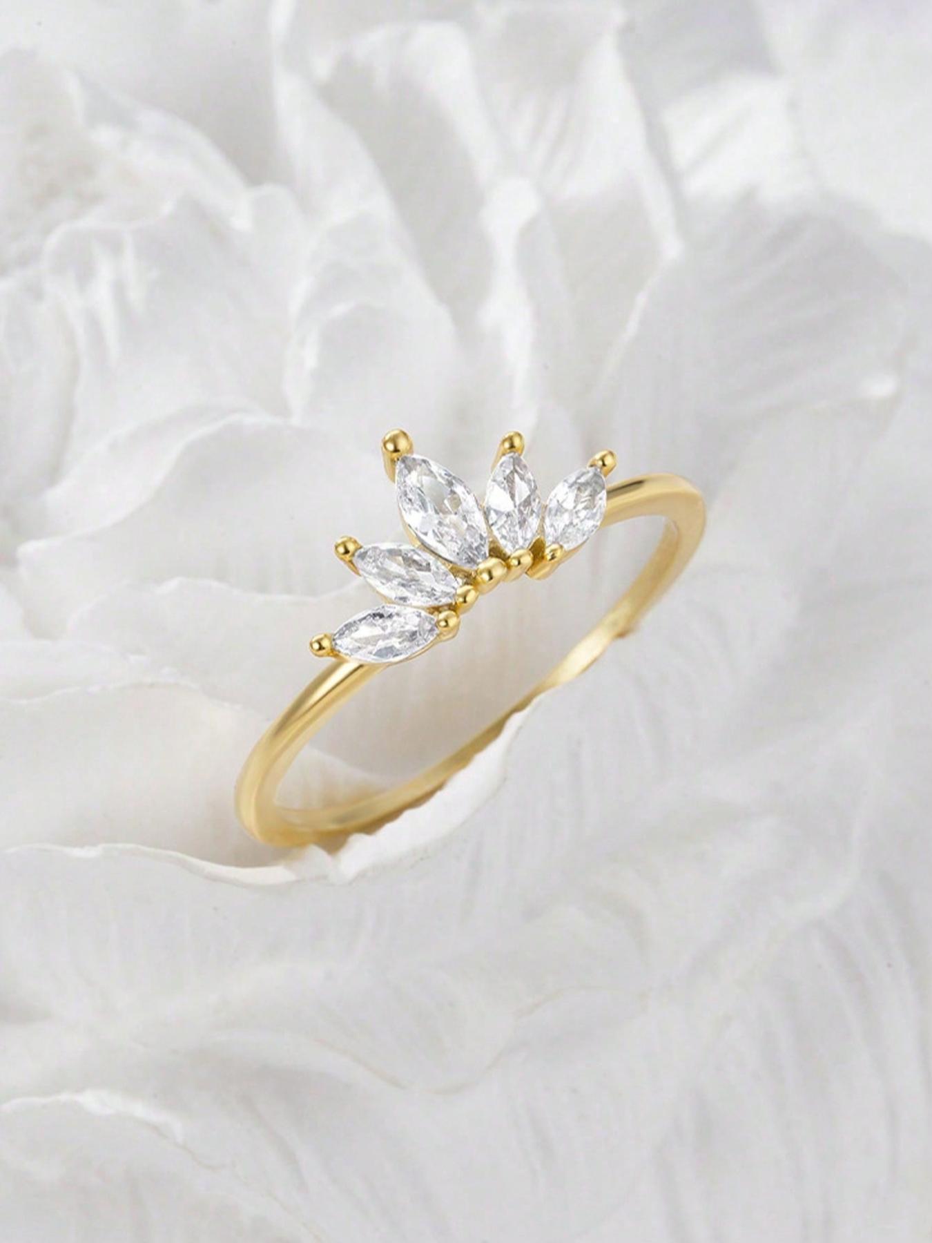S925 Sterling Silver Crown Design Artificial Zircon Ring, Fashion Accessories for Women & Girls, Trendy All-match & Exquisite Jewelry for Birthday Gift, Cubic Zirconia Ring, Marquise Ring, Fashion Rings