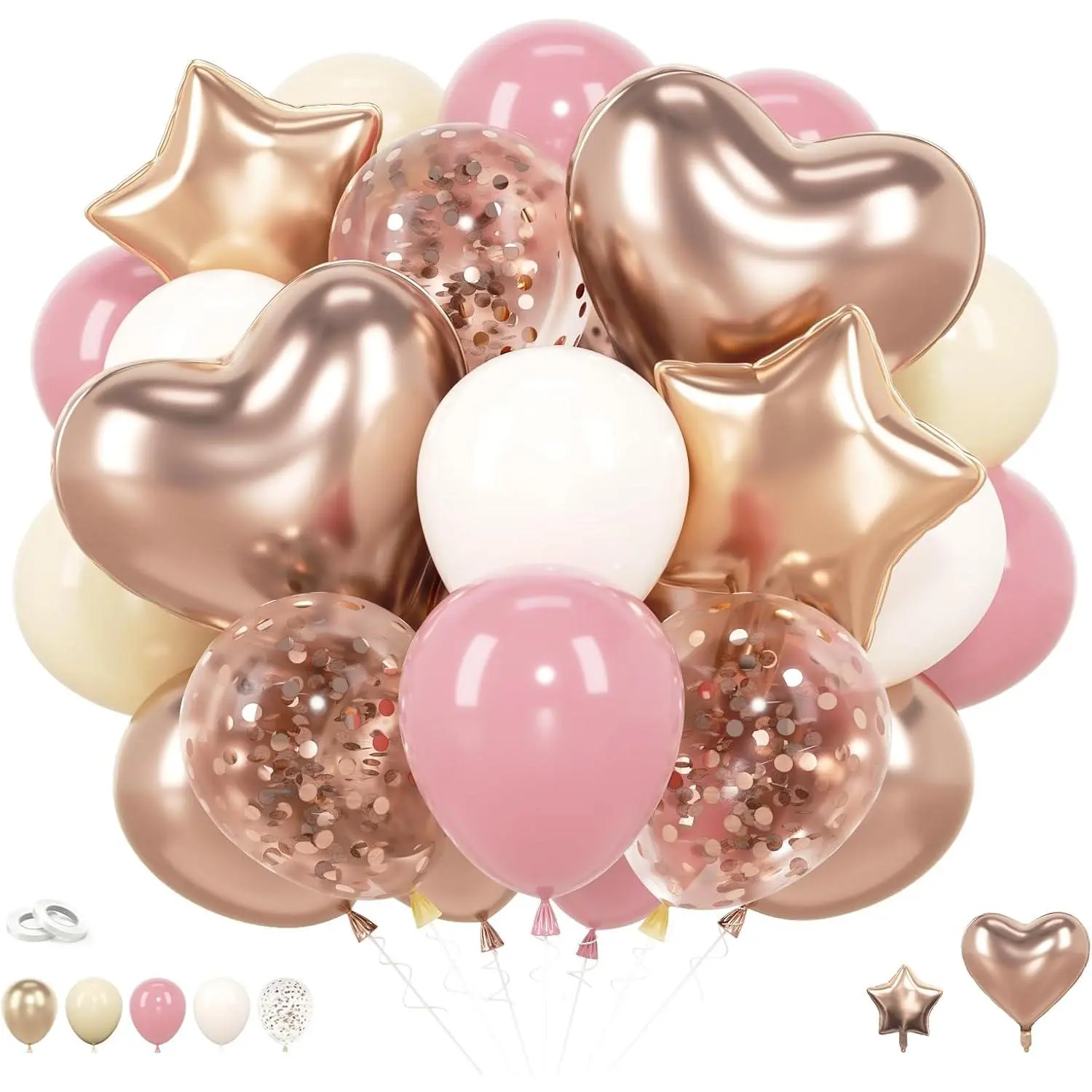 68 count  and White Balloons Dusty Pastel Light  Sand White Rose  Cream Heart  12 Inch Balloon Decorations for  Shower Girls Bachelorette Birthday Bridal Wedding Party Decor Supplies