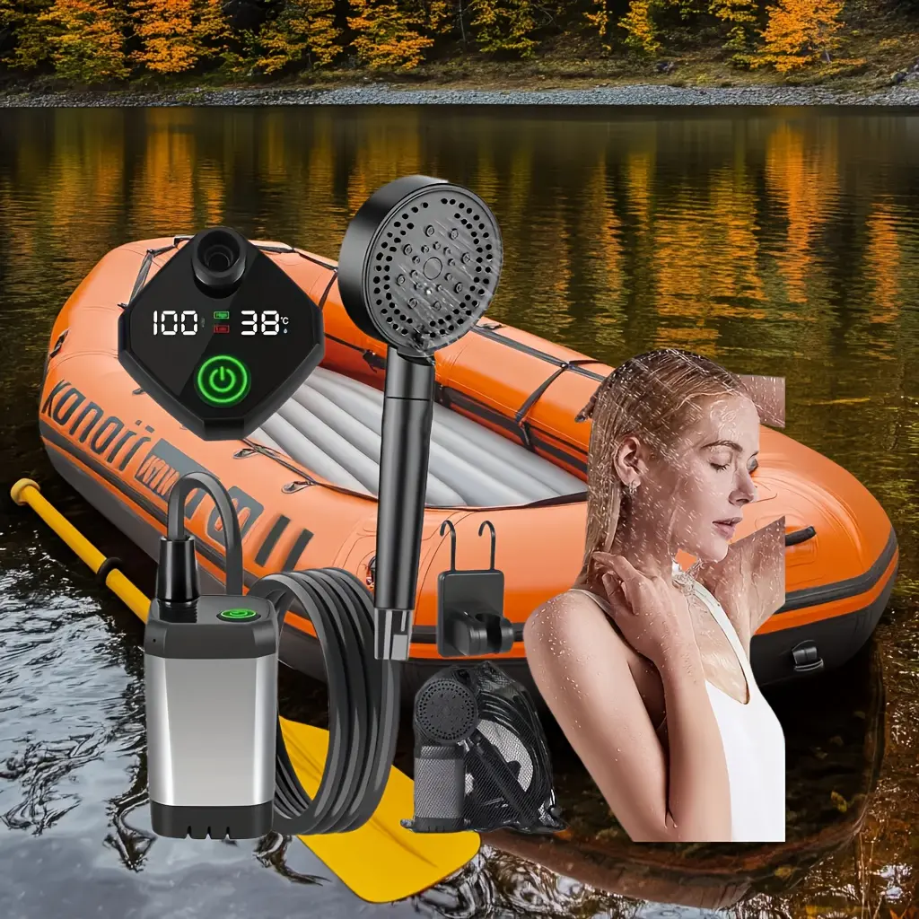 2025 Upgraded Portable Outdoor Shower, Adjustable Temperature, Full-Screen Display, Multiple Water Flow Modes, Compact and Convenient for Anytime Wild Bathing. Suitable for Hiking, Fishing, Travel, Father's Day Gift, Spring Fun, Summer Camping, Family Ess
