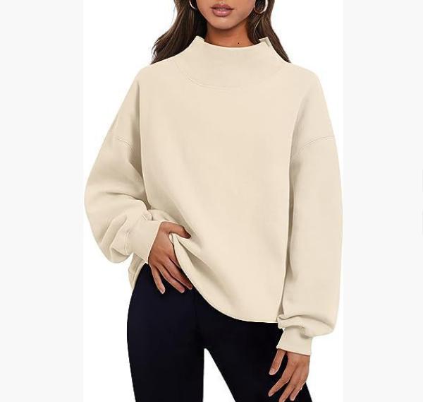 Women's Oversized Turtleneck Sweatshirt Long Sleeve Pullover Grey Cute FallFreshness TikTokShopBlackFriday CyberMonday Comfortable Relaxed Fit Cotton