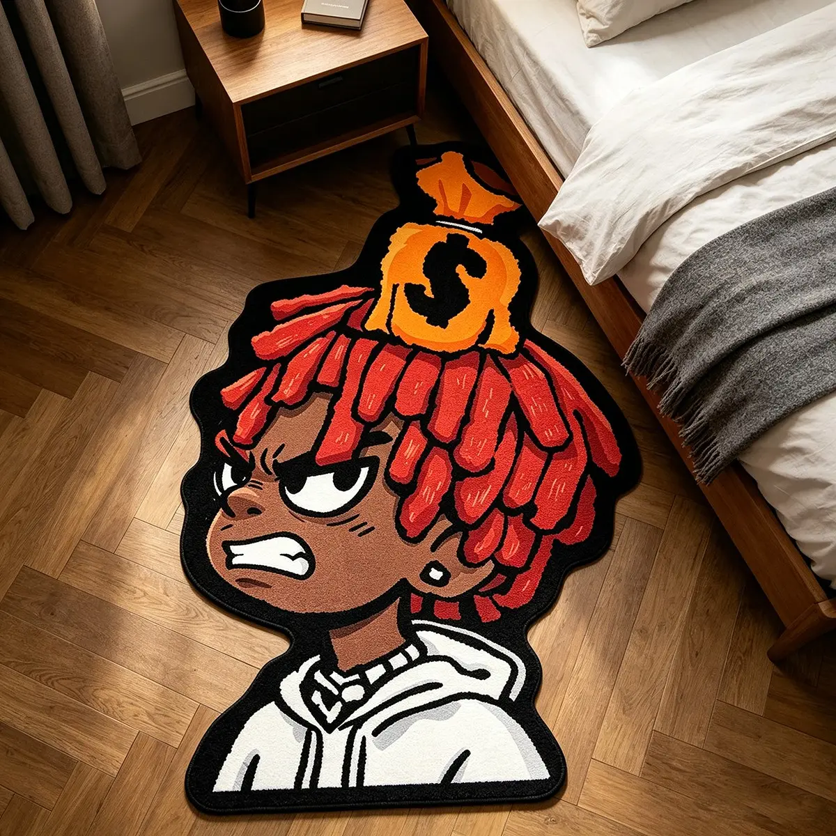 Funny Hip Hop Cartoon Dreadlocks Money Bag Man Shape Living Room Bedroom Area Rug, Creative Fashion Street Art Washable Plush Carpet