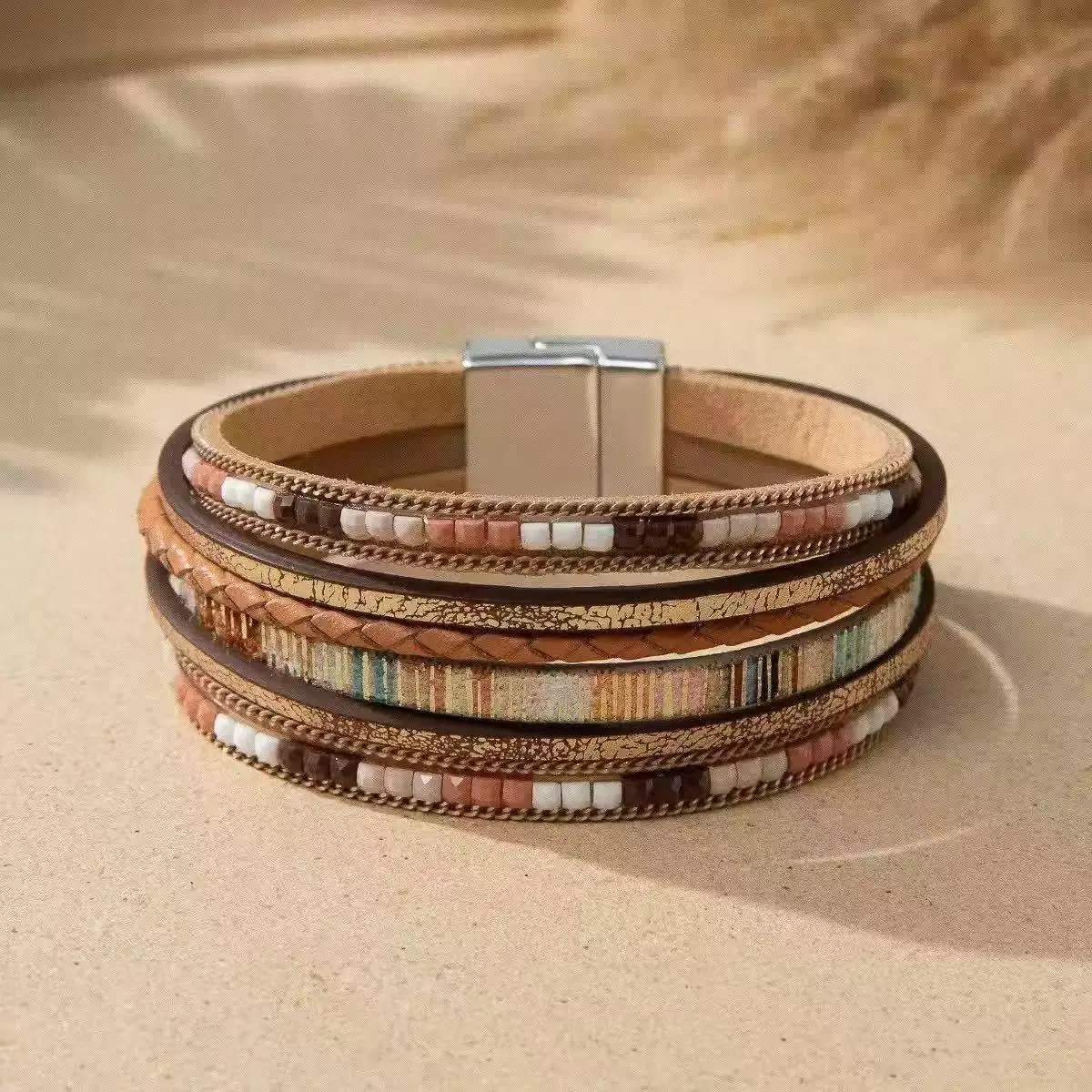 Retro Leather Wrap Bracelets, Boho Western Layered Jewelry | Ethnic Layered Leather Cuff Bracelets, Easy on And Off, Boho Western Style, Daily Vacations, Party Wear, Jewelry, Holiday Gift