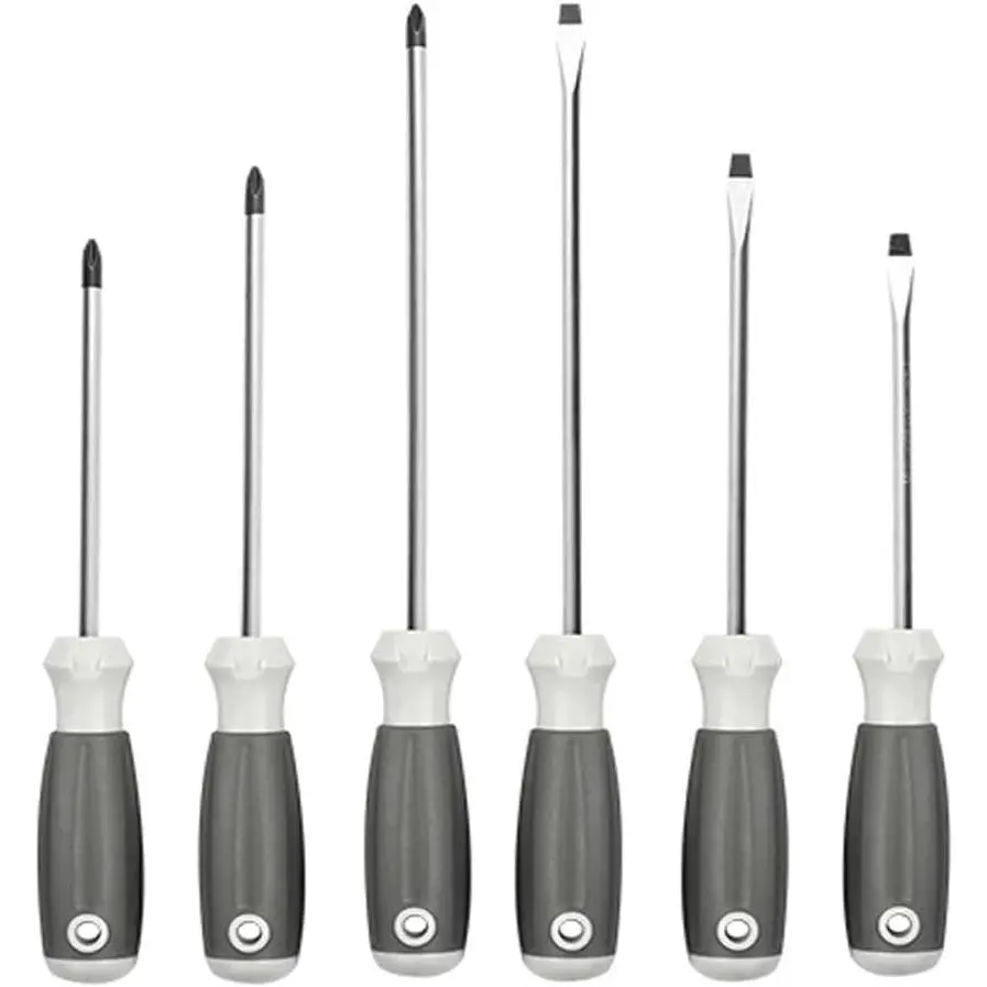 6 count  Flat Slotted Phillips  With  Soft Comfortable Non-Slip Handle Screwdrivers Set Cushion Grip Nut Driver Repair Tool Set Gray Handle