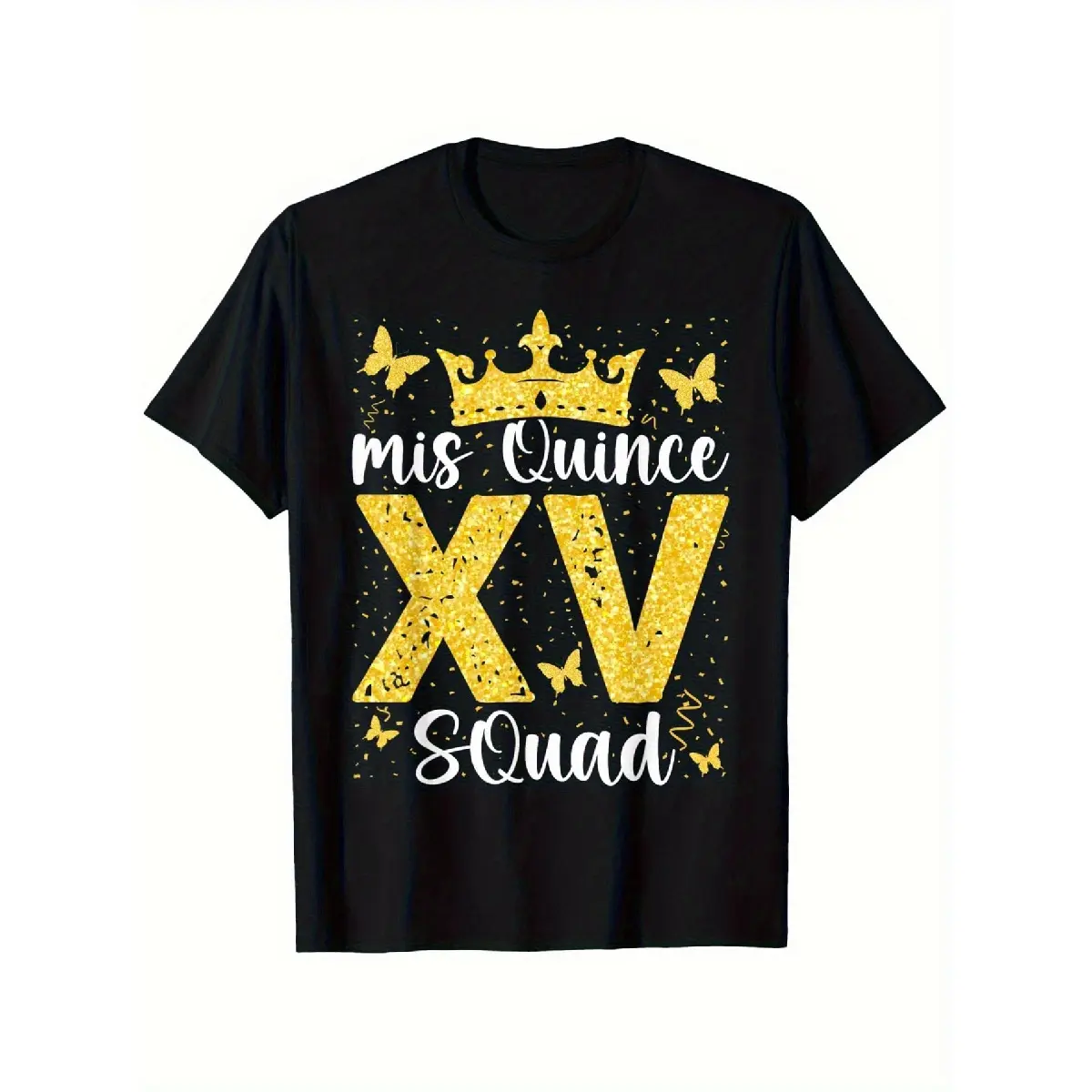 Men's 100% Cotton Streetwear Menswear Top - Round Neck Short-Sleeve T-Shirt, 15th Birthday Mis Quince Squad Applique, Simple Soft Casual, Perfect Gift for Men