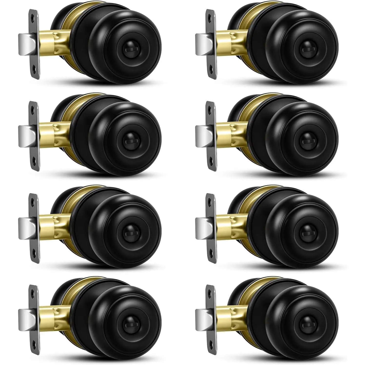 8 Pack Matte Black Door Knobs,  Door Knob with Lock, Interior Doorknobs with Round Ball, Keyless Door Lockset for Bedrooms Bathrooms