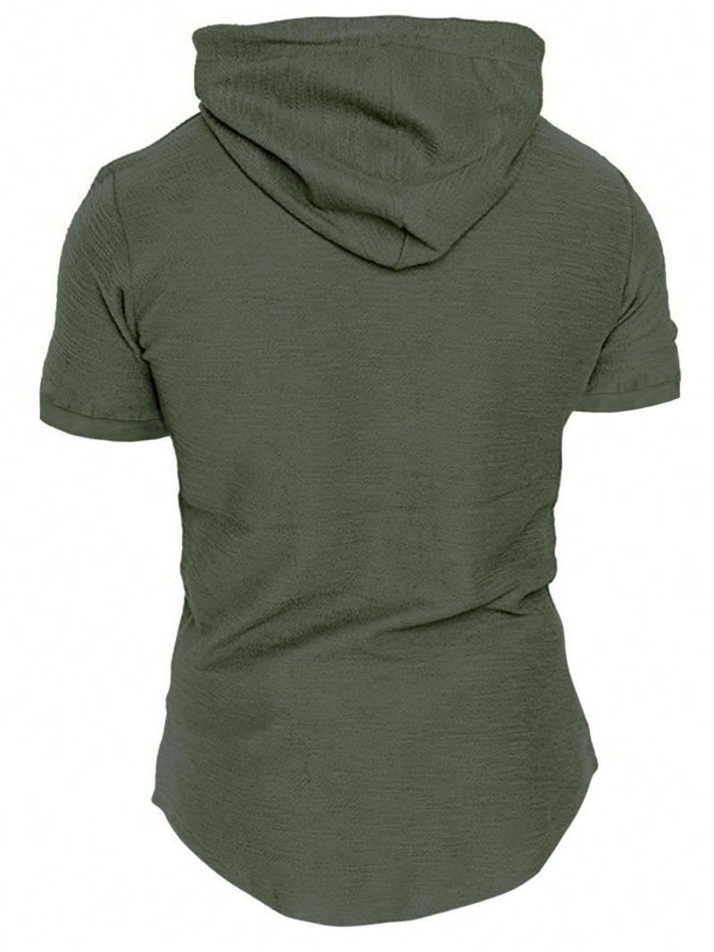 Men's Solid Drawstring Hooded Tee, Casual Regular Fit Short Sleeve T-Shirt for Summer, Menswear for Daily Wear
