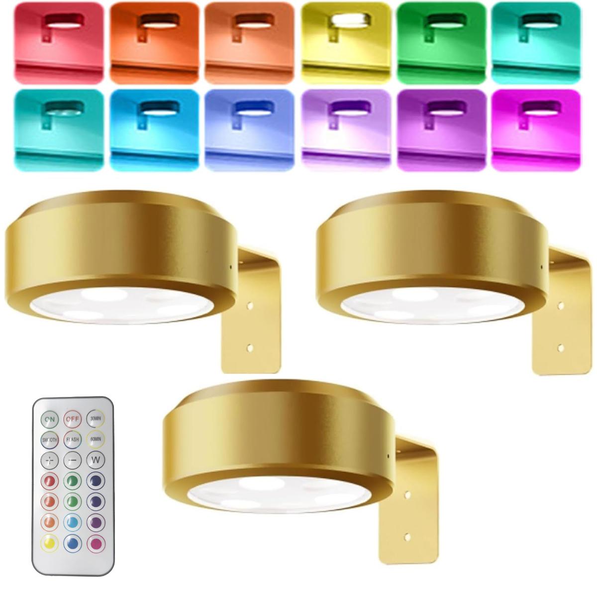 3PCS Picture Lights, Battery Operated Picture Lights for Wall, Led Painting Light with Remote Dimmable and Timer, 3 Lighting Modes Art Display Light for Picture Frame Paintings, Wireless Wall Decor Puck Lights for birthday party Christmas Helloween