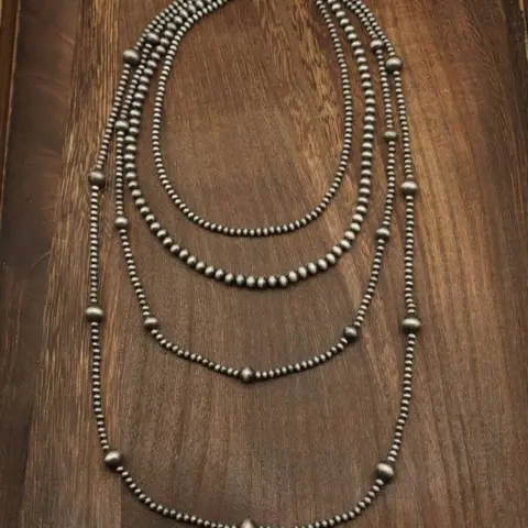 4 Pcs Vintage Western Multi-Layer Beaded Necklace Set, Matte Stackable Long Strand Bead Necklaces, Boho Southwest Ethnic Women's Daily Casual Fashion Accessory, Western Style Jewelry
