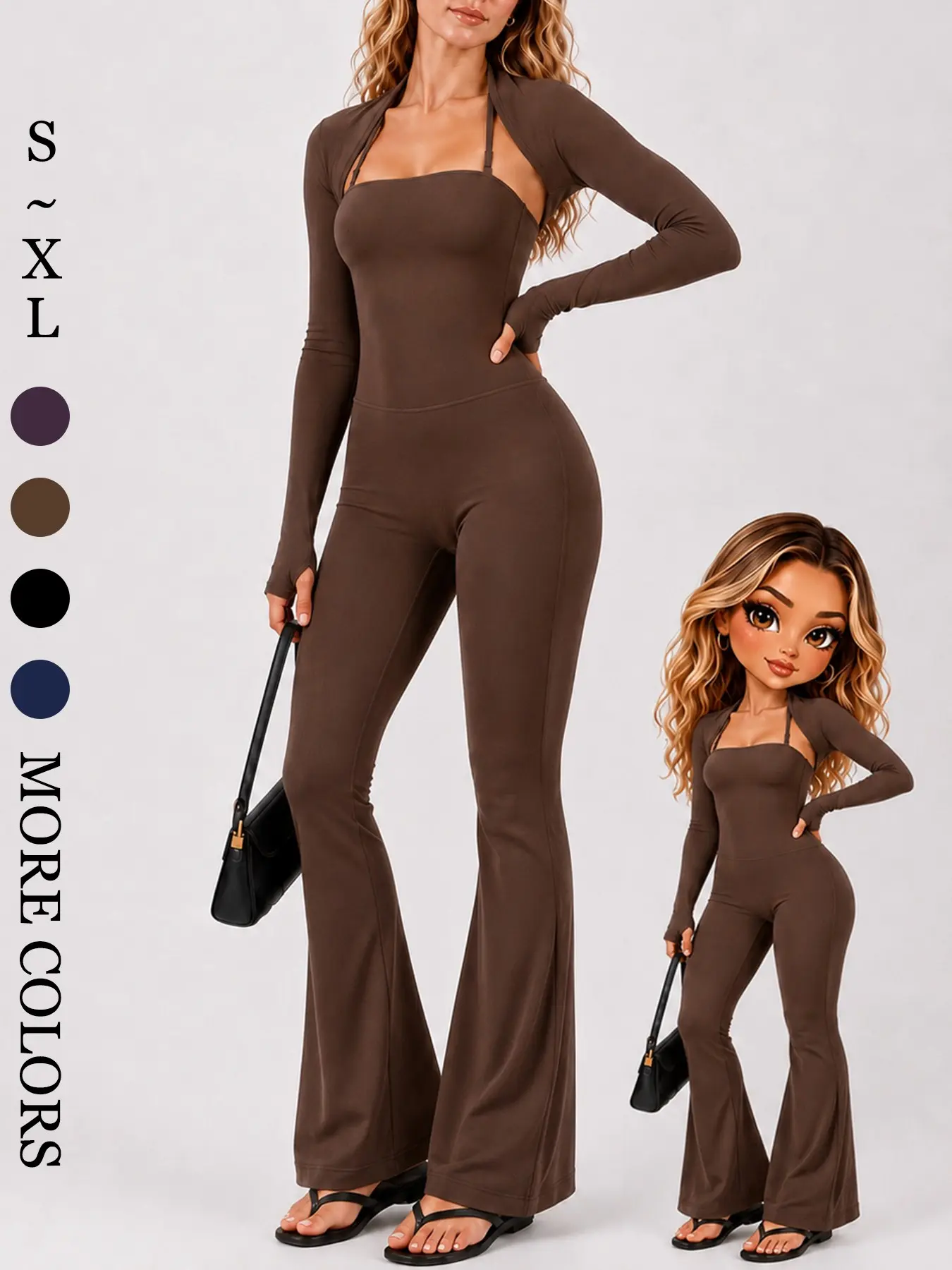 Women’s Jumpsuit and Shrug Set, Solid Color High Stretch Soft Spaghetti Strap One Piece Bodysuit, Slim Fit Flare Leg Pants, Shaping Yoga Outfit, Women’s Activewear Set, Daily Casual Outdoor Workout Clothes, Gym Running Cycling Travel Vacation Outfit