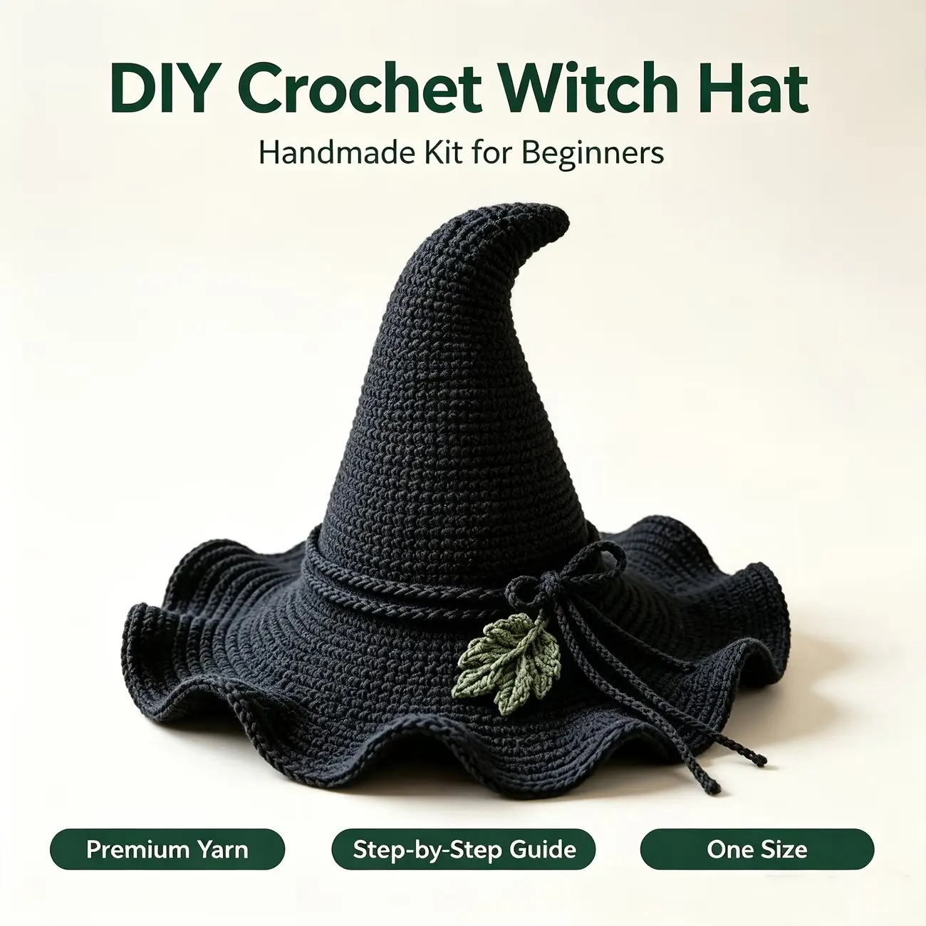 DIY Fantasy Forest Witch Hat Crochet Kit, Includes Yarn, Hook, Pdf Guide, Video Tutorial, Ideal Gift for Adult Beginners, Home Decor Craft Set