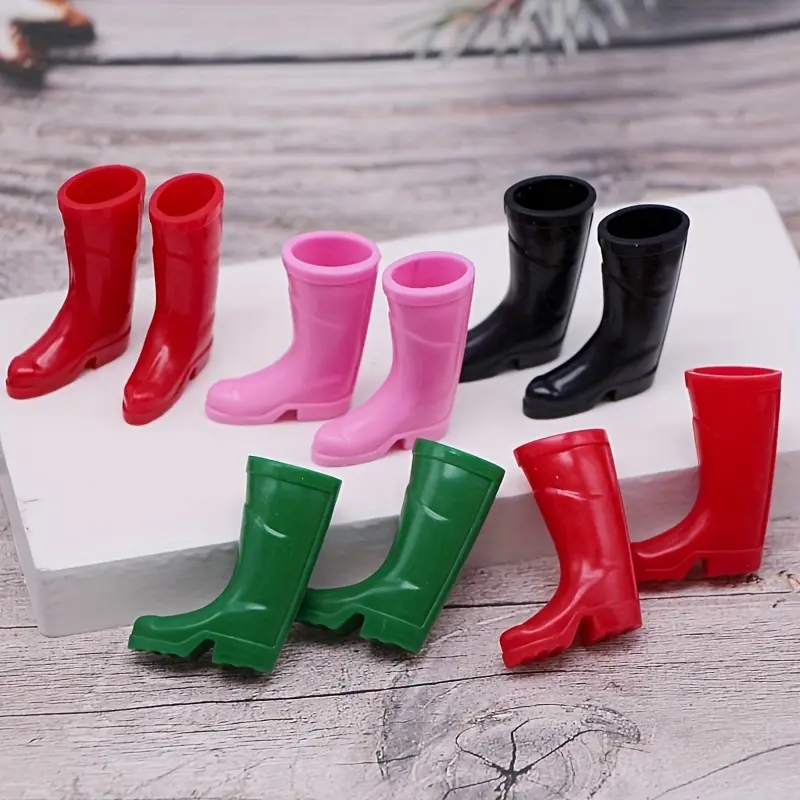 2Pcs Pair Dollhouse Mini Rain Boots Simulated Rain Boots Miniature Scene Gardening Silicone Shoes Straight Tube Christmas Shoes DIY Photo Prop Indoor Decor Christmas Easter New Year Gift