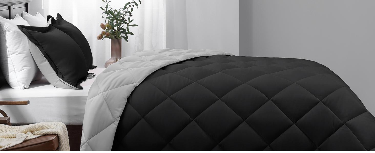 Queen Comforter Set - Orange Comforter Set Queen, Reversible Bed Comforter Queen Set for All,/Charcoal Gray, 1 Comforter (88"x92") and 2 Pillow Shams (20"x26"+2")