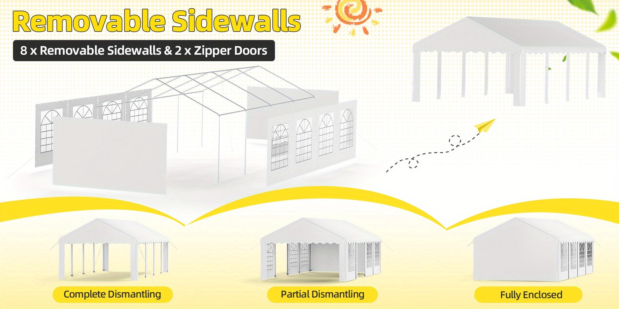 13x26ft Heavy Duty White Outdoor Party Tent, Sturdy Event Gazebo for Events, Weddings & BBQs with Removable Sidewall Windows & Storage Bags